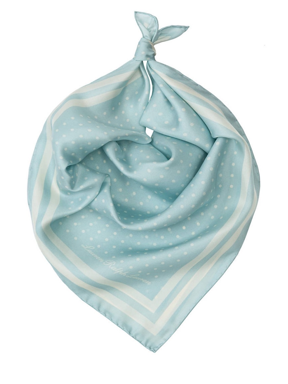Lauren Ralph Lauren Sky Blue & White Polka Dot Silk Scarf